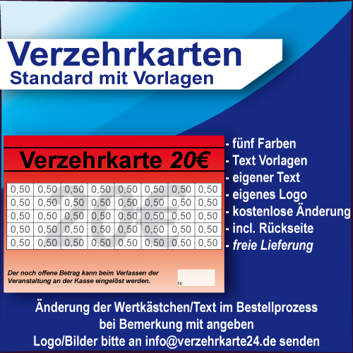 Verzehrkarte 20 EUR mit Vorlagen
