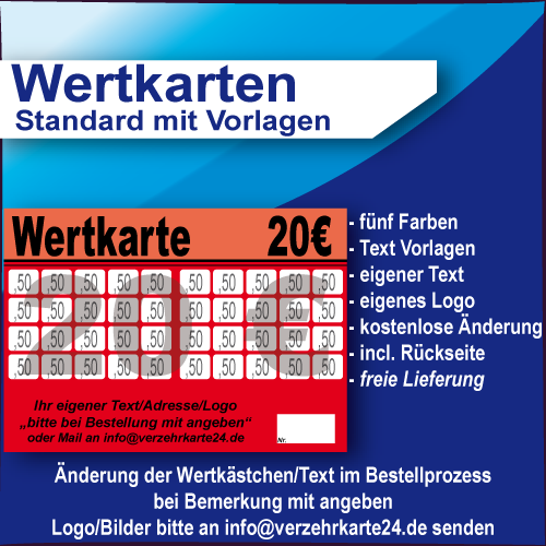 Wertkarte 20 EUR mit Vorlagen
