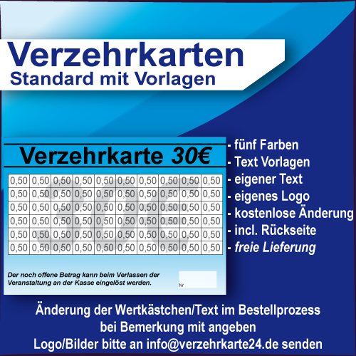 Verzehrkarte 30 EUR mit Vorlagen