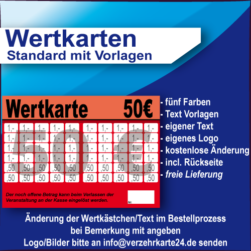 Wertkarte 50 EUR mit Vorlagen