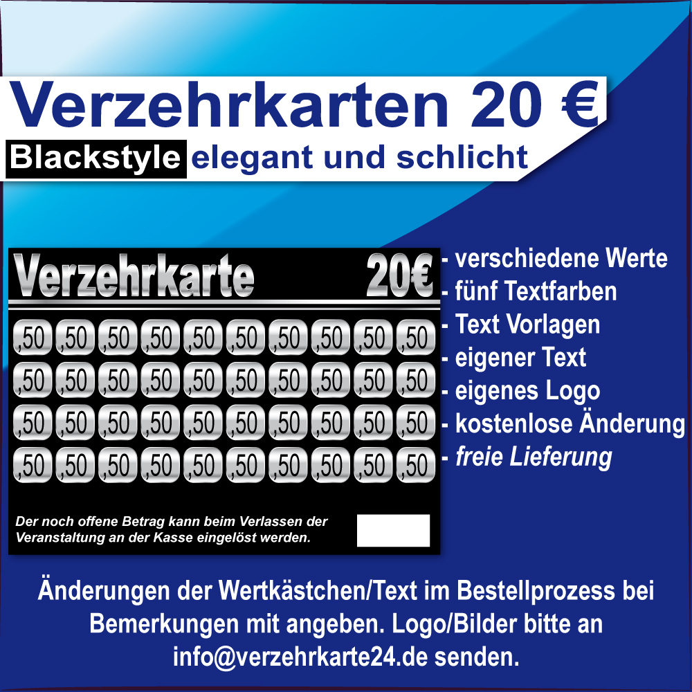 Verzehrkarten Blackstyle 20 EUR